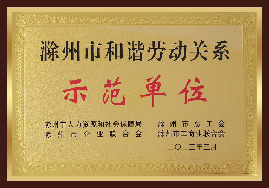 众博新材获得滁州市和谐劳动关系示范单位荣誉称号